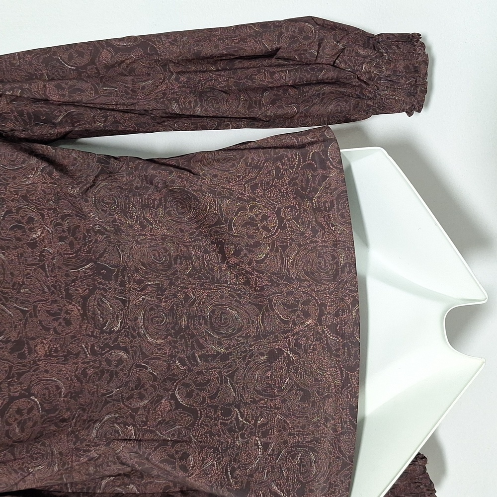 OYROSY Women's Brown Blouse Long Sleeve V Neck - Picture 8 of 14